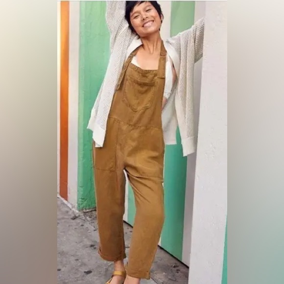 aerie Denim - Aerie Relaxed Utility Overalls Tan Brown Cotton Workwear Style Size S